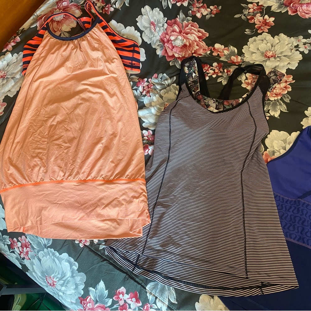 lululemon athletica Coral and Black Striped Tank Tops